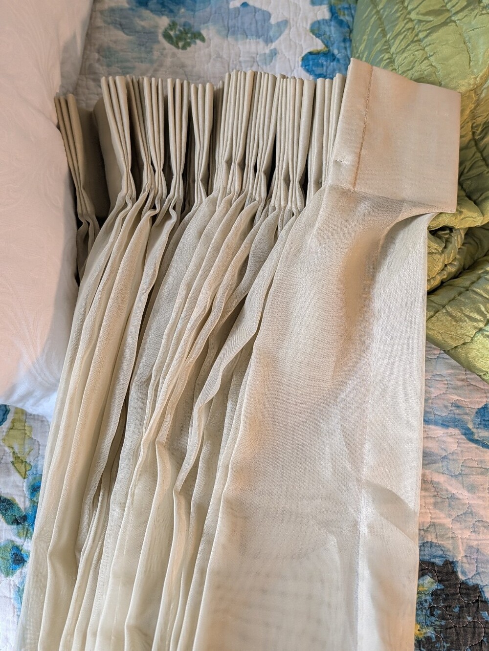 Pinch Pleat Custom Window Traversing Wide Doorwall Drapery Sheers Tan 3 Finger